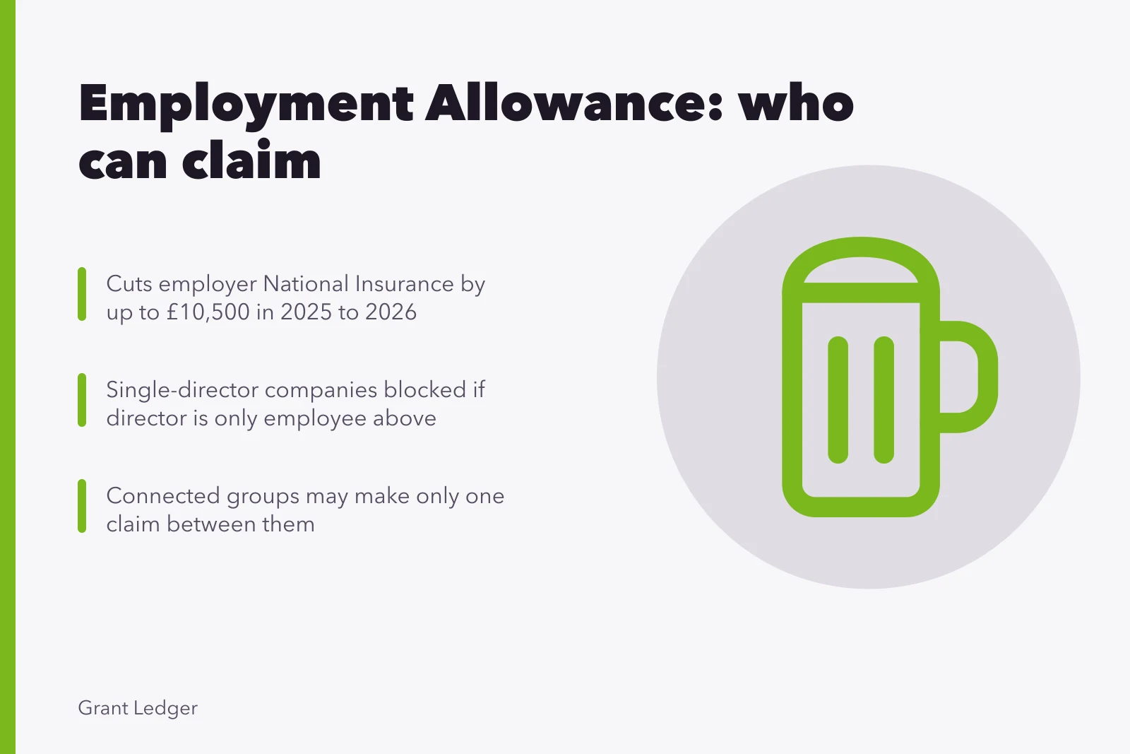 Card explaining Employment Allowance rules for small UK employers