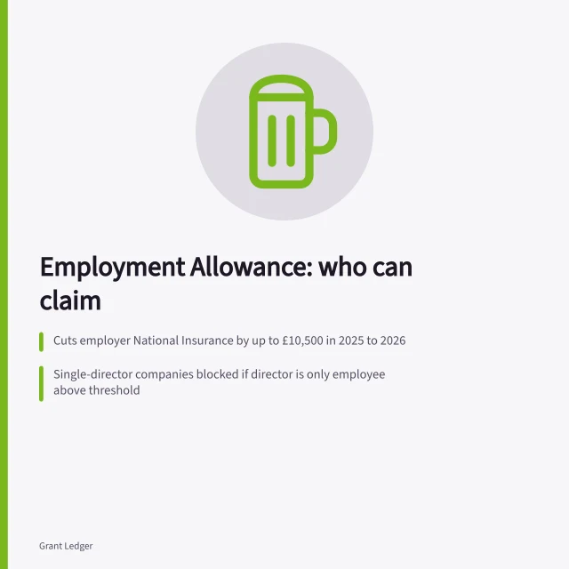 Card explaining Employment Allowance rules for small UK employers. Do small employers get Employment Allowance in the UK?