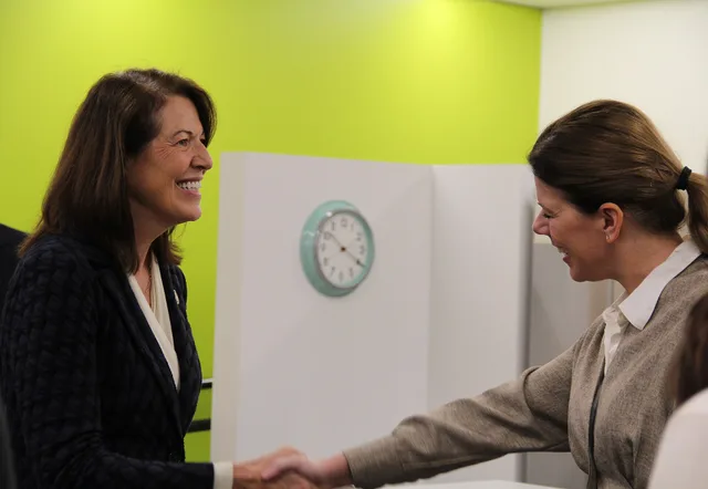 U.S. Department of Agriculture (USDA) Rural Development Senior Advisor for Rural Engagement, Delivery and Prosperity Cindy Axne shakes hands with Katie Byers, Program Director of the Women's Business Center. Cindy Axne announced the Department has awarded $99,000 to a non-profit organization to prom. Small business grants checklist: geography, applicant, cost and timing rules
