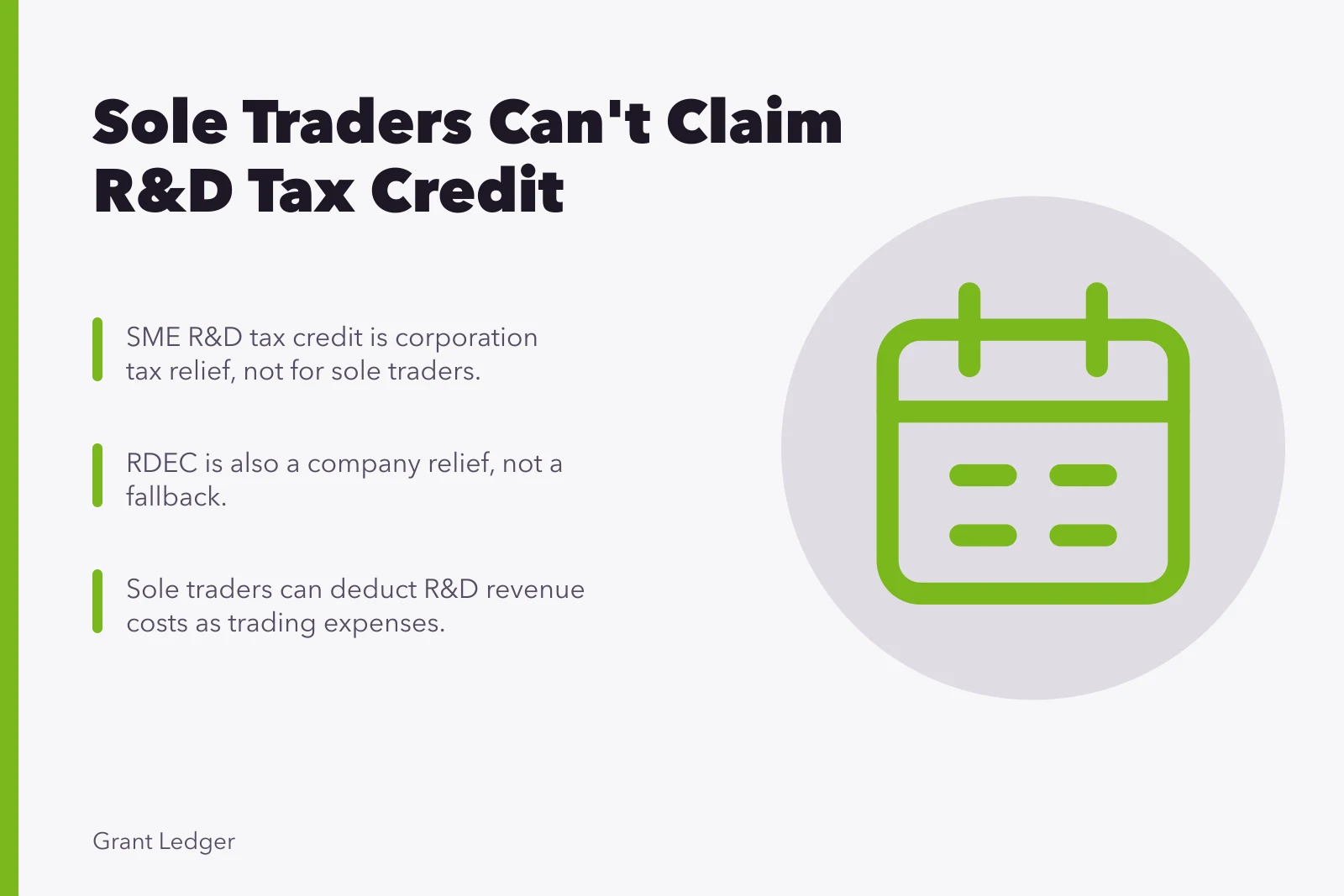 Sole trader R&D tax relief rules: no SME credit, no RDEC, only expense deductions.